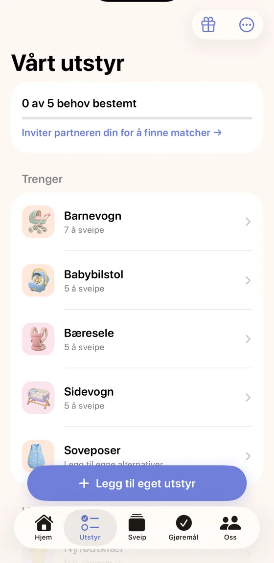 Utstyrslisten i Bebbi